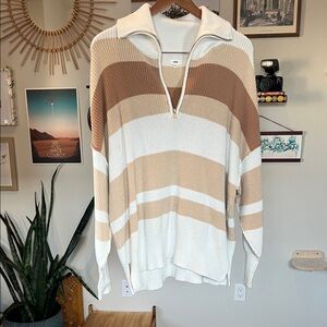 Aerie Women's Beyond Quarter Zip Sweater Toasty Combo - Size M